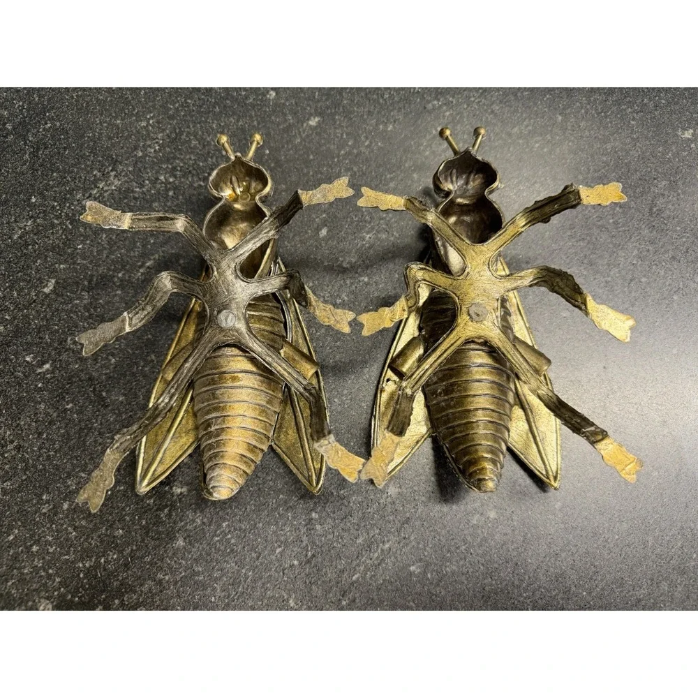 Metal Cicada Locust Insect Figurines Pair 8
